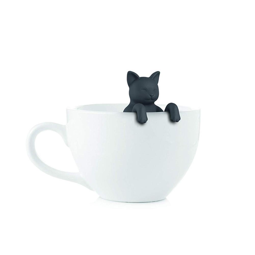Svart grå kjæledyr katt te infuser matkvalitet silikon gummi te sil dyre katt tepose sil urte filter krydder diffuser