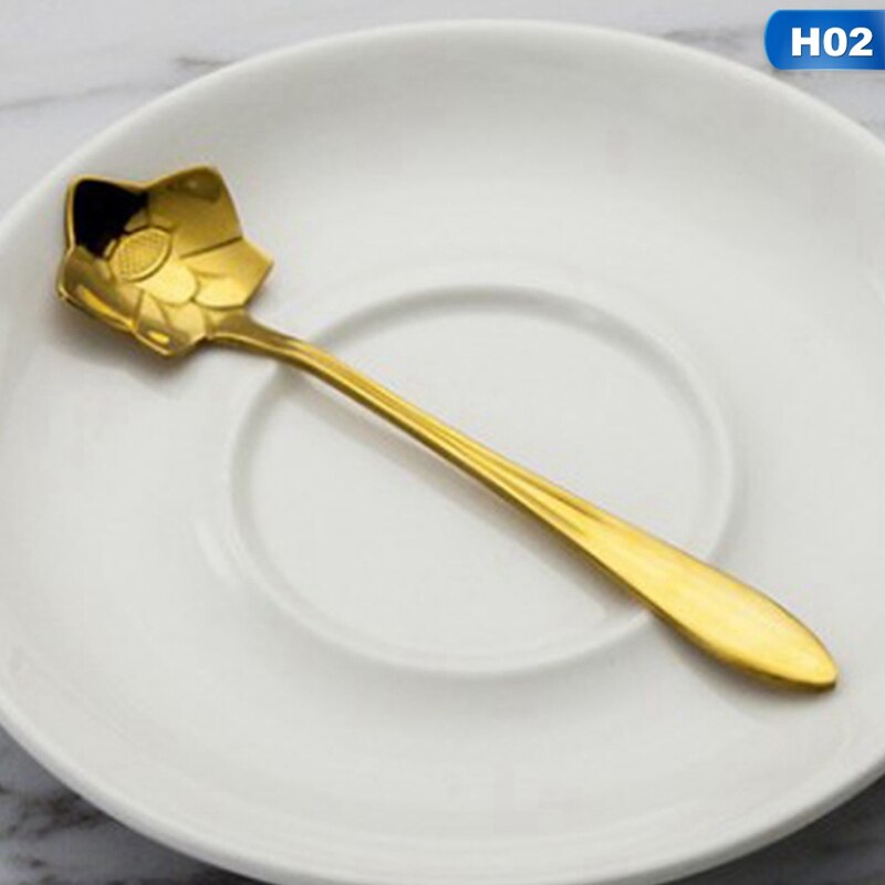 Tableware Coffee Stirring Spoon Ceramic Handle Flower Scoop Stainless Steel Gold Plated Cherry Rose Spoons Kitchen Tools: H02
