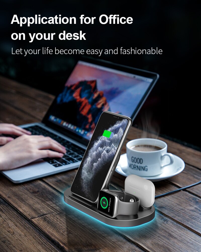 Z6 3 In 1 Foldable Wireless Quick Charging Station For Apple Watch IPhone 11 X XS 8 Airpods Pro 15W Qi Fast Charger Dock Stand