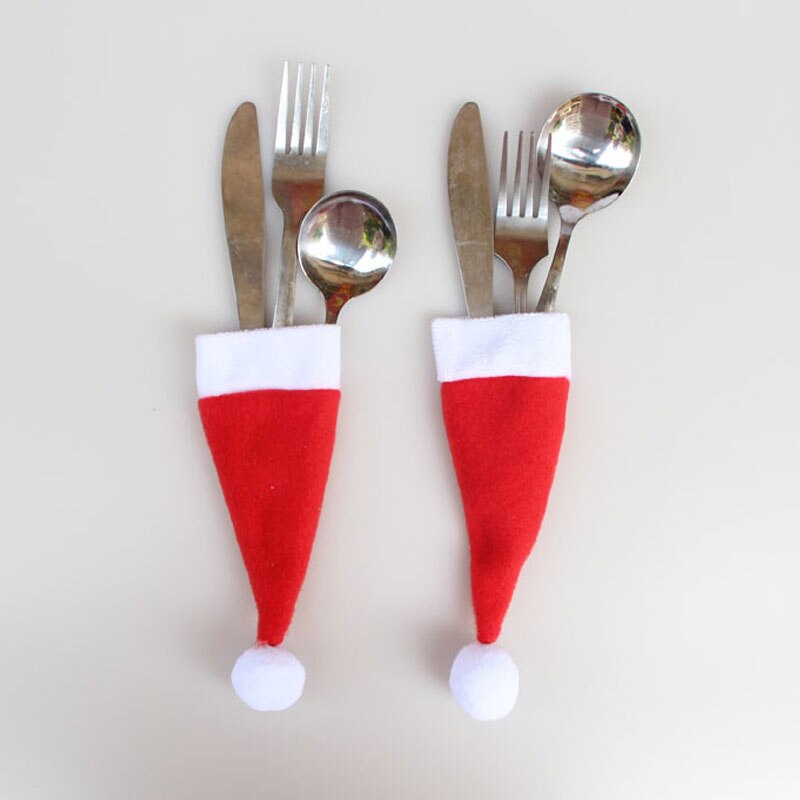10 Stks/set Kerst Hoed Bestek Zak Candy Bags Leuke Pocket Vork Cutter Houder Tafel Diner Decoratie AUG889