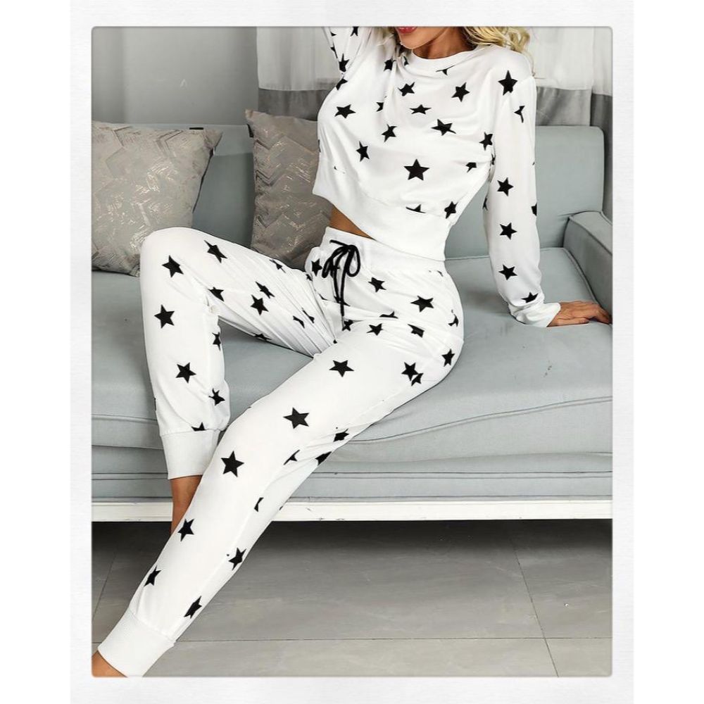 Sleepwear / homewear tyndt stof stjerne trykte kvinde pyjamas sæt