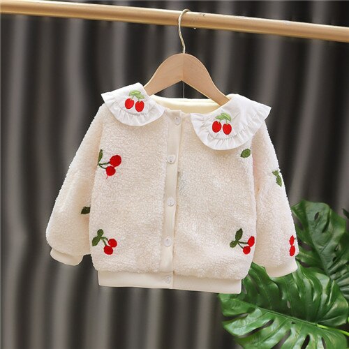 Baby Meisje Kleding Herfst En Winter Meisjes Plus Fleece Jas Babykleertjes Fruit Patroon Thicken Winddicht Vest Jas: Ivoor / 3T