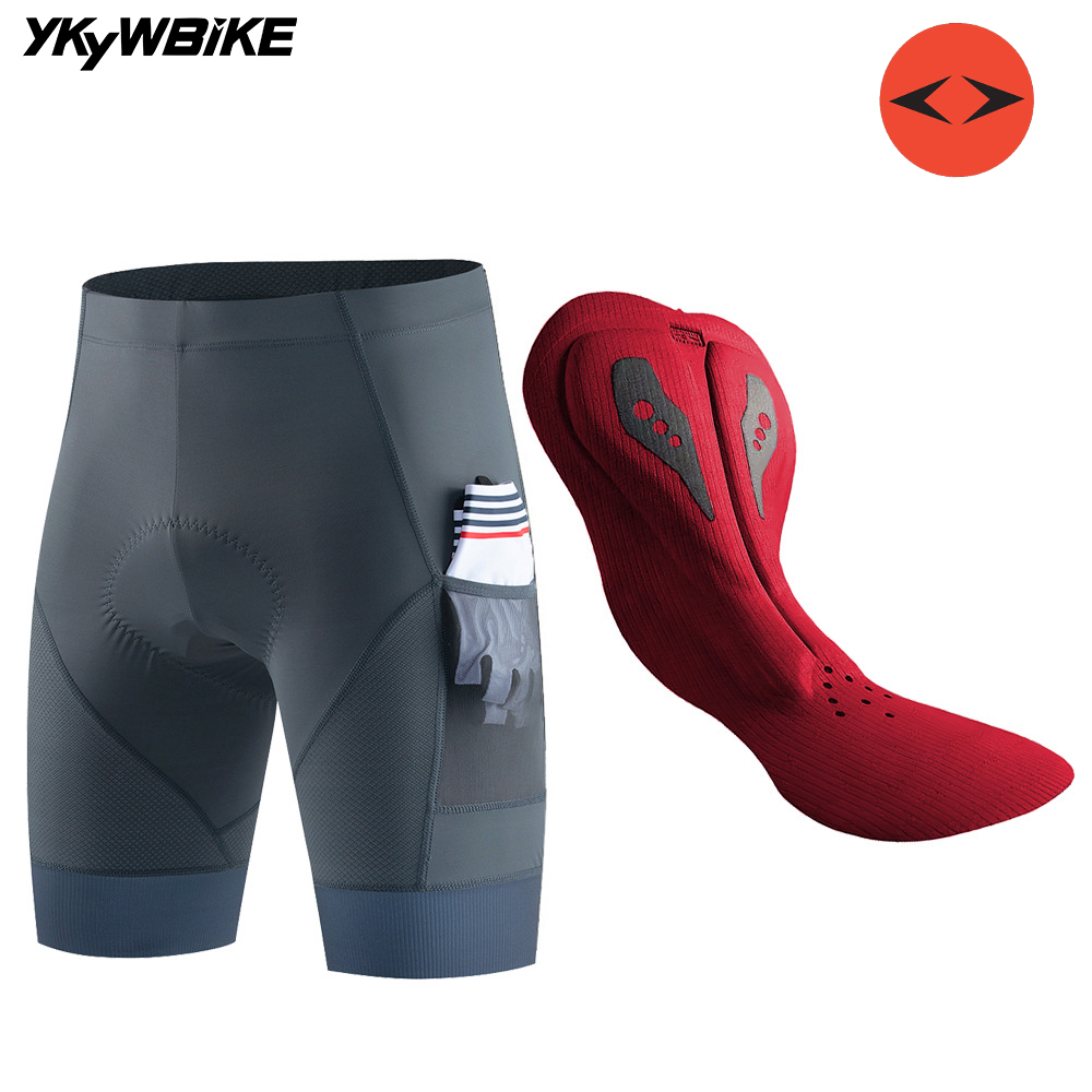YKYW Elastic Interface Padded Bike Shorts Men Cycling Bicycle Shorts Comfortable Road Biking Pants 2 Pocket Tights Fit: L / Pink