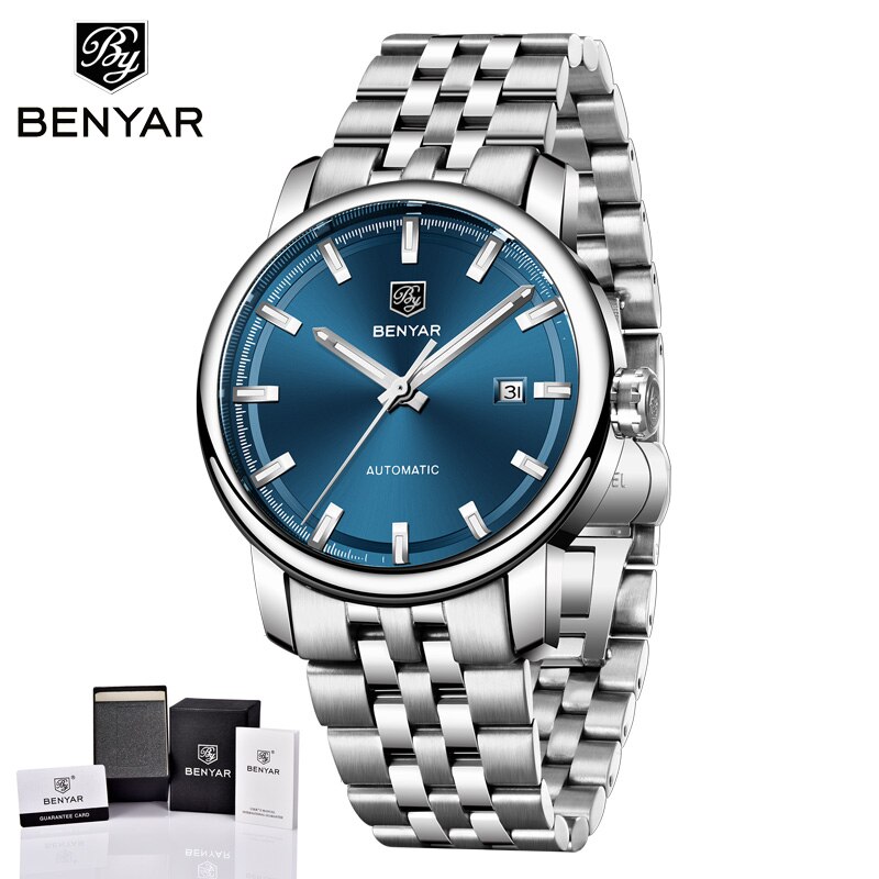 BENYAR mannen Horloges Automatische/Mechanische/Luxe/Horloge mannen Roestvrij Staal Waterdichte Horloge Mannen Klok relogio Masculino: S-Blue