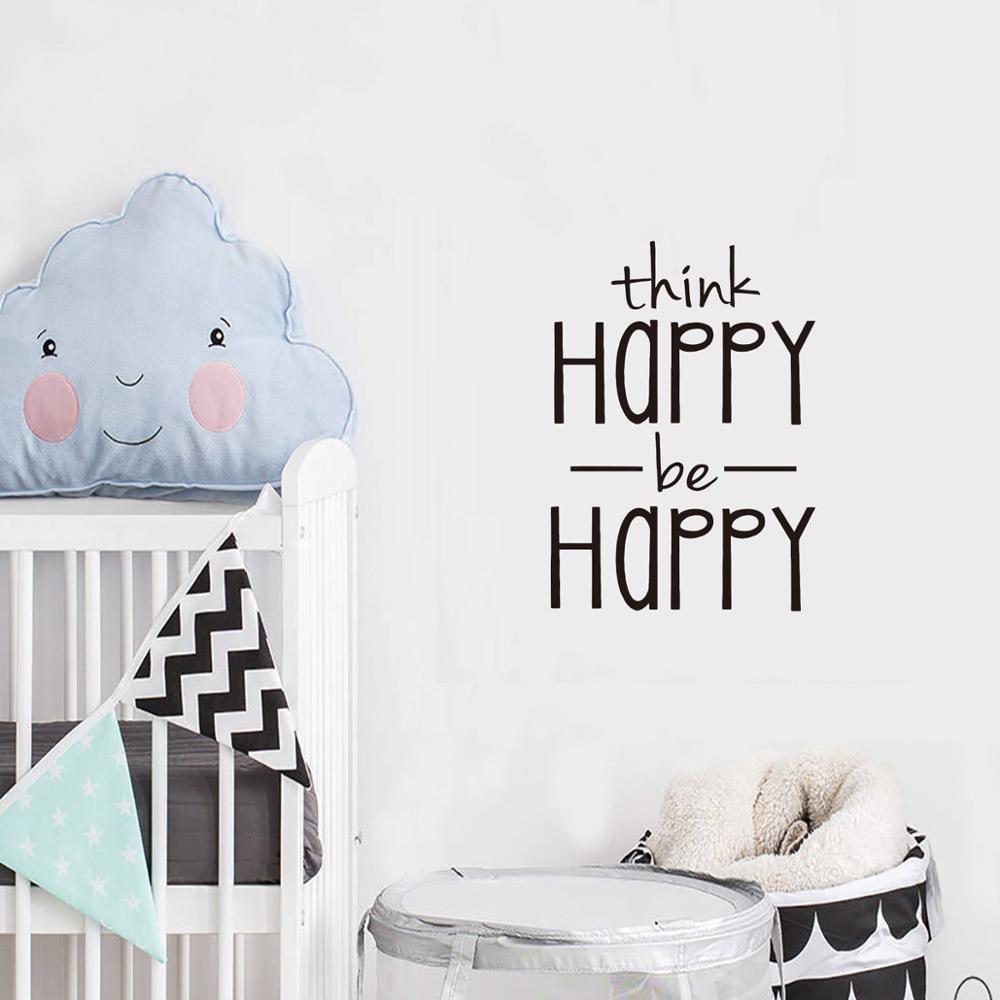 Tænk glad vær glad wallsticker engelske ordsprog boligindretning stue soveværelse dekoration vægmaleri tapetklistermærker