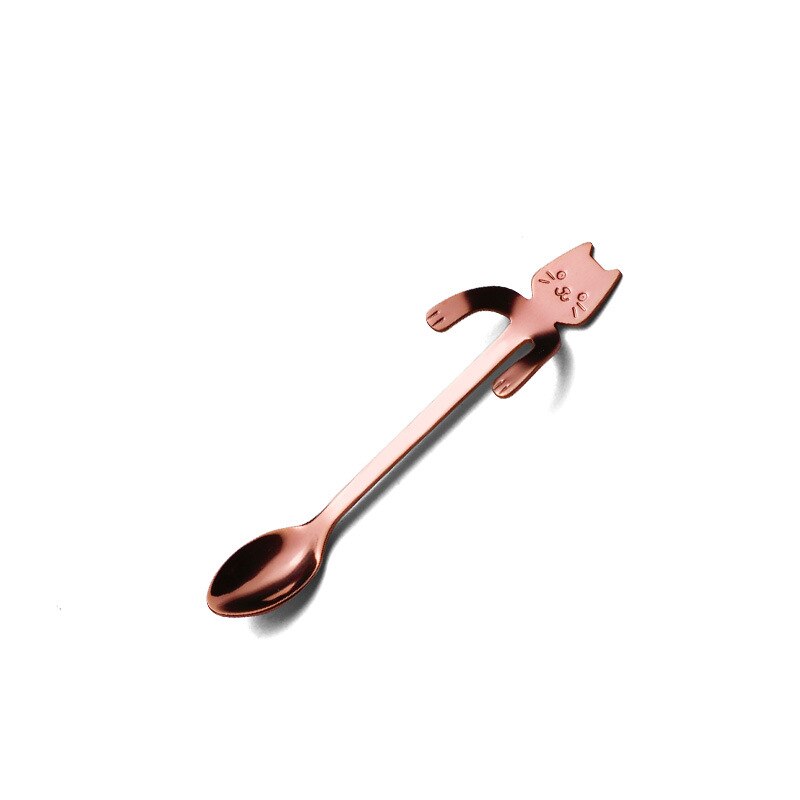 Mini colher de café 304 aço inoxidável, desenho animado, gato, colher, cabo longo, ferramenta para beber café, utensílios de cozinha, venda imperdível: Rose gold