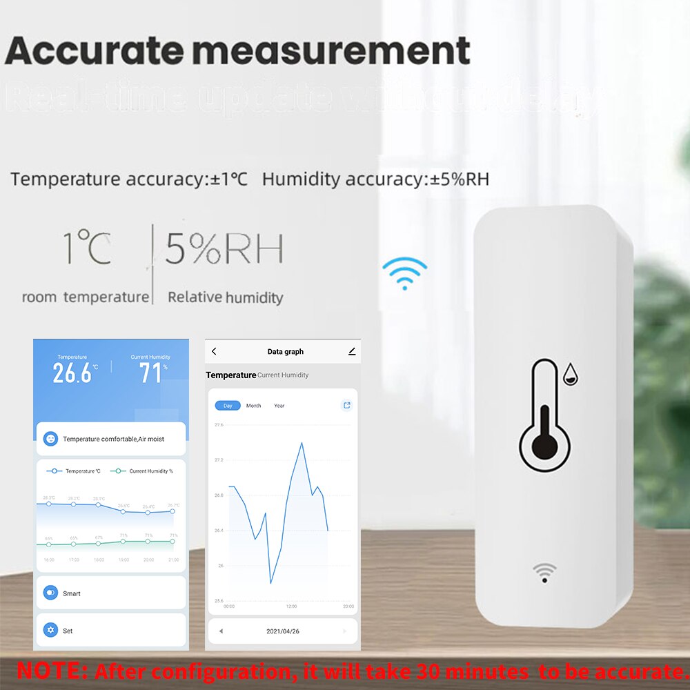 Tuya-Sensor de temperatura y humedad WiFi, Monitor remoto SmartLife para trabajo doméstico inteligente con asistente de Google Alexa