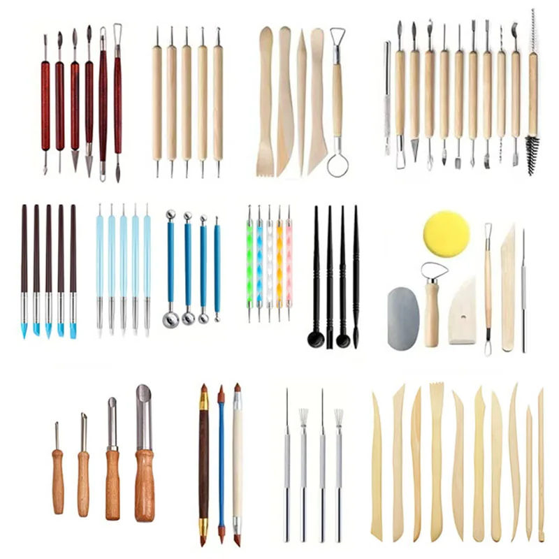 Clay Molding Pottery Tools Kit Ceramics Wood Knife Sculpture Tool Set Wire Cutters for Sculpting Polymer Clay Modeling Dotting