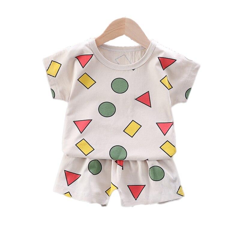 Bebis pojkar flickor pyjamasset kortärmad barnblus geometriskt tryck toppar+shorts nattkläder pyjamas barnkläder outfitset