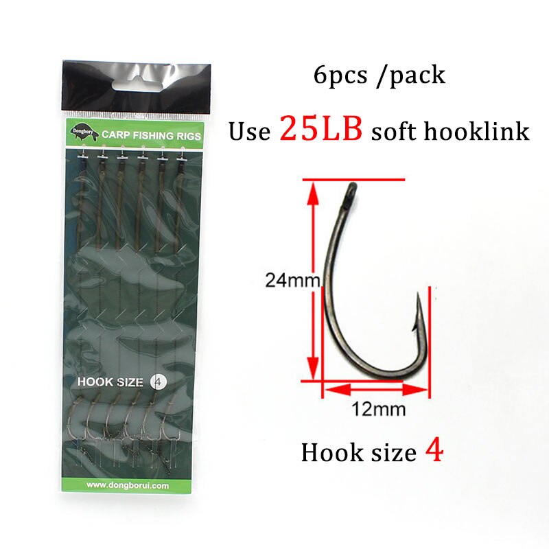 6pcs Pop Up Ready Made Carp Rig For Fishing Carp Fishing Hook Hair Rig Rolling Swivels Ring Barbed Hook Fishing Line Carp Tackle: With hook size 4