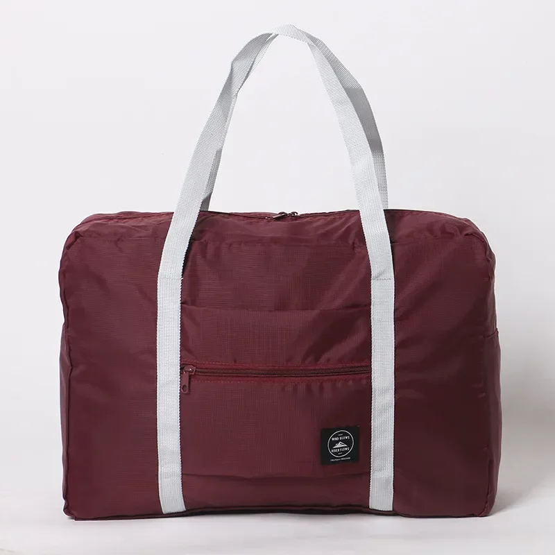 Nylon Foldable Travel Bags Unisex Large Capacity Bag Luggage Women WaterProof Handbags Men Travel Bags: Burgundy