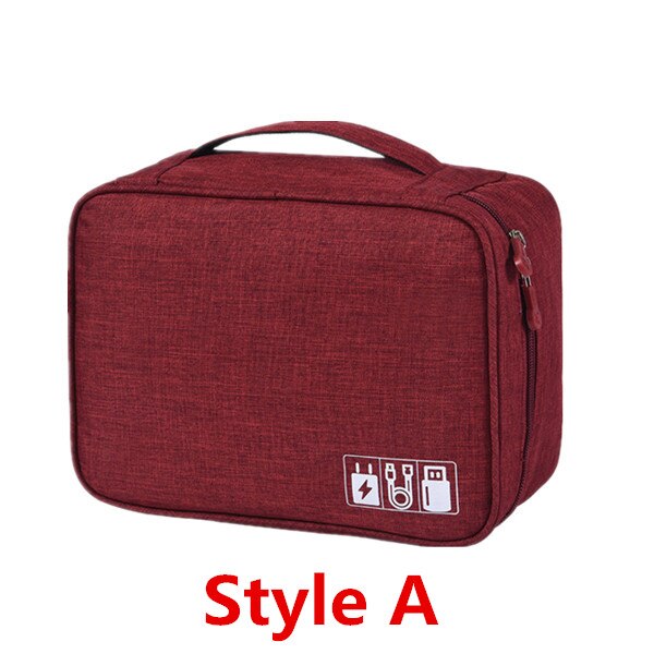 Electronics Organizer Bag - Portable Digital USB Gadget Case - Travel Charger Holder: A-Wine Red