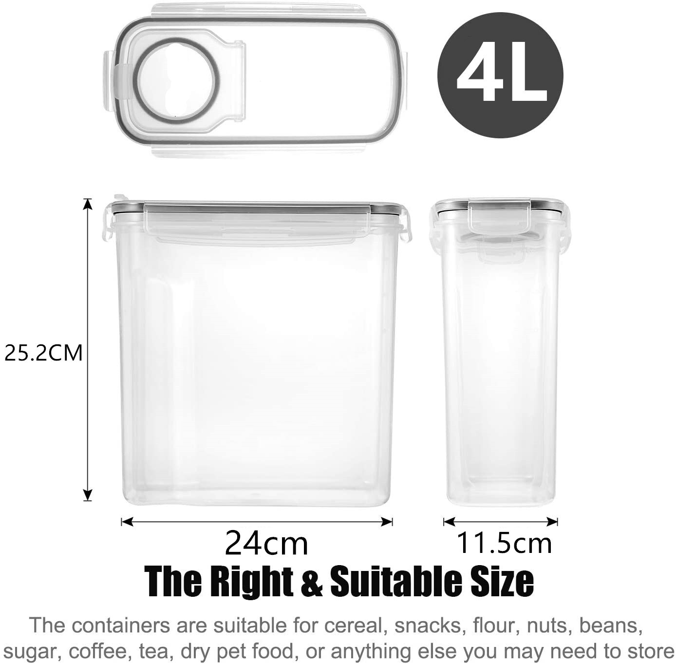 Container Voedsel 1Pcs 4Lblack Granen Opslag Containers Luchtdichte ... – Vicedeal