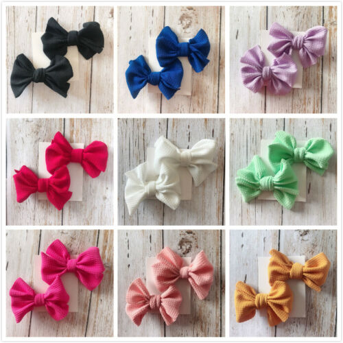2Pcs Infant Kids Baby Girls Hair Bow Clips Headwear Ribbon Bowknot Barrettes