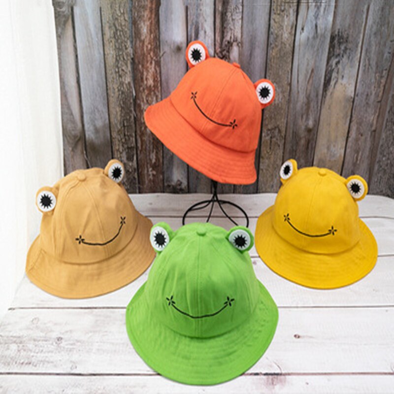 Cute Frog Letter Bucket Hats Women Cover Fisherman Cap Hat For Adult Women Sunscreen Summer Outing Hat
