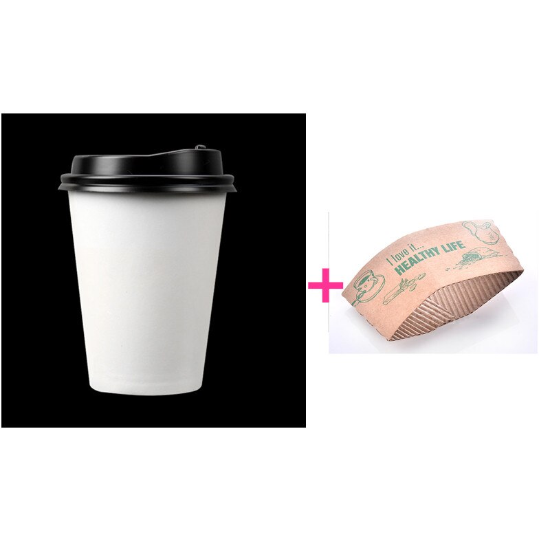 50 Pcs Wit Thicken Paper Cup Met Isolatie Kraftpapier Cup Mouwen Gunst Wegwerp Koffiekopjes Met deksels: cup lid sleeves2 / 8oz 250ml 50pcs