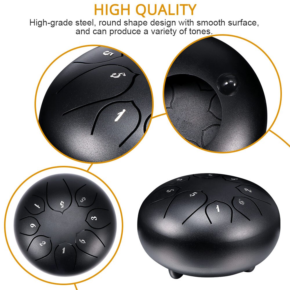 Tong Drum 6 Inch 8 Tune Staal Hand Pan Drum Tank Drums Met Drumsticks Draagtas Slaginstrumenten Handpan
