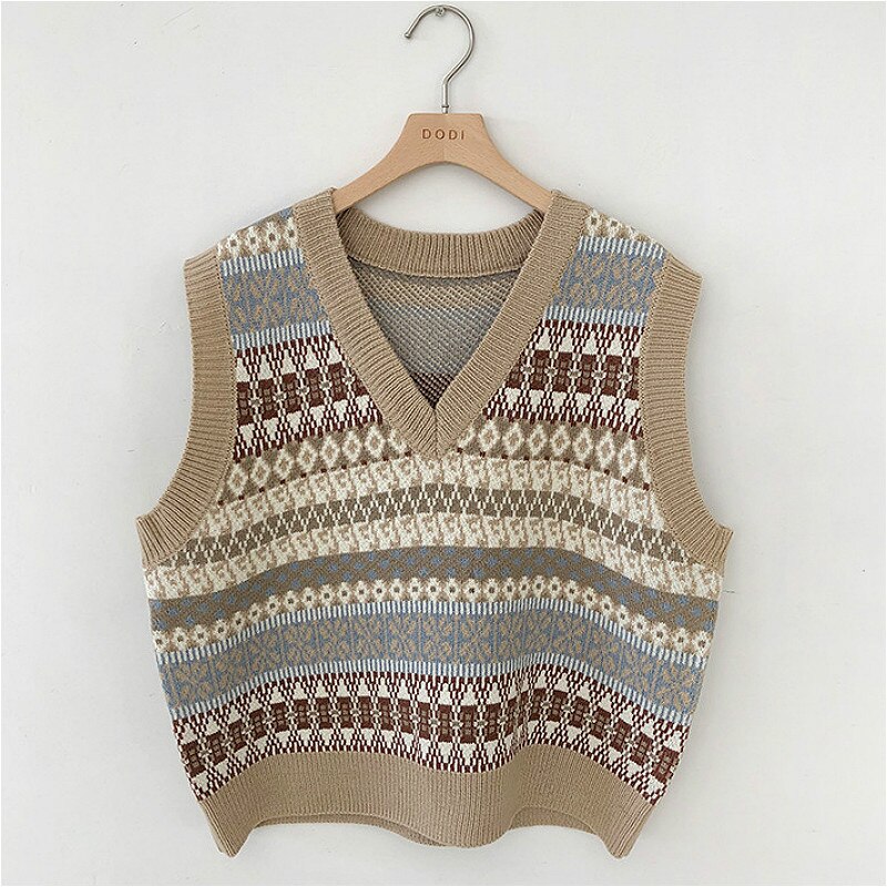 Chalecos mujer cuello pico Patchwork estilo pijo Coreano todo-fósforo mujer suelta Harajuku Chic sin mangas suéteres prendas de vestir Casual
