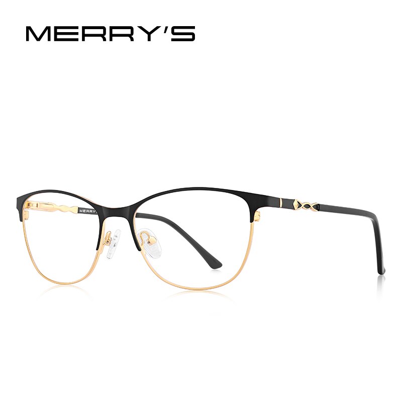 MERRYS-Gafas de estilo ojo de gato para mujer, lentes ópticas de montura completa para miopía, graduadas, S2110: C06 Gold Black