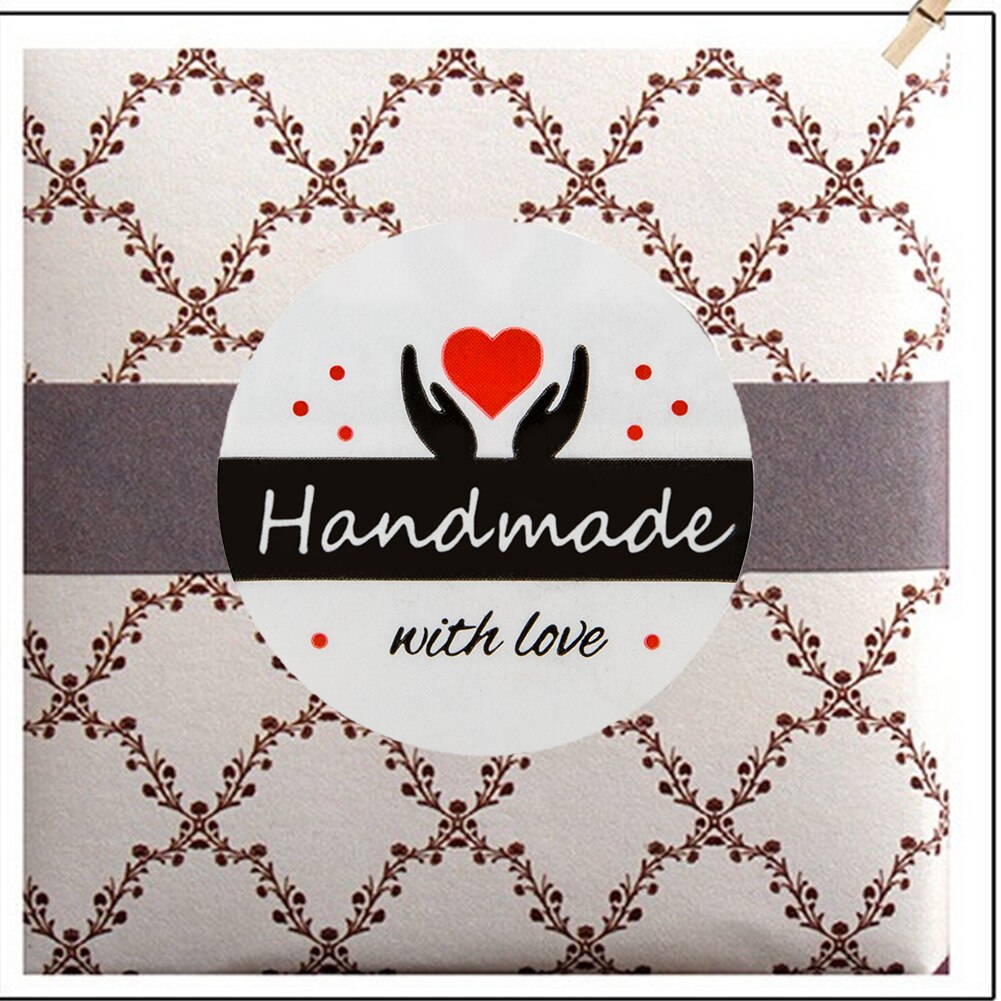 Handmade with Love Stickers, 1 Inch Round Total 500 Adhesive Labels Per Roll