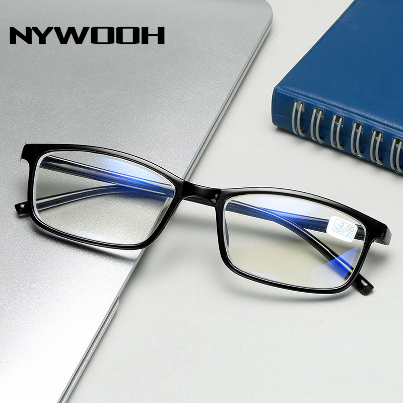Nywooh sininen elokuva valmis myopia lasit miehet mustat silmälasit lyhytnäköiset silmälasit  -1.0 -1.5 -2 -2.5 -3. -3.5 -4
