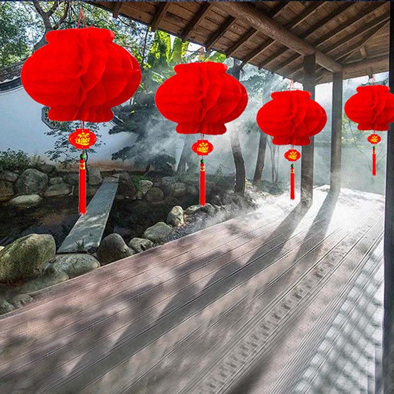 Chinese Year Decoration Party Outdoor Lantern Wedding Waterproof Red Plastic Paper Lanterns Traditional Festival Home Decor