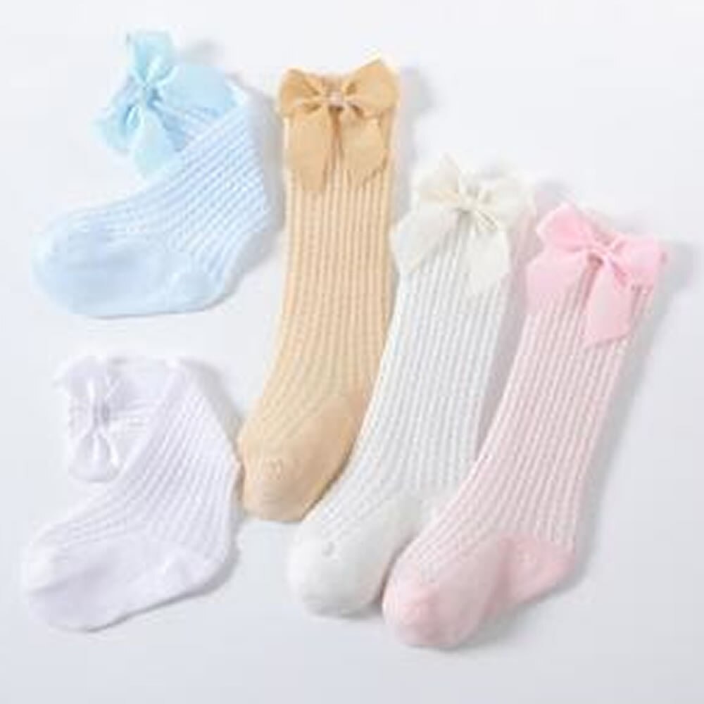 Calcetines altos hasta la rodilla para niños, medias cortas de encaje con lazo, accesorio de princesa