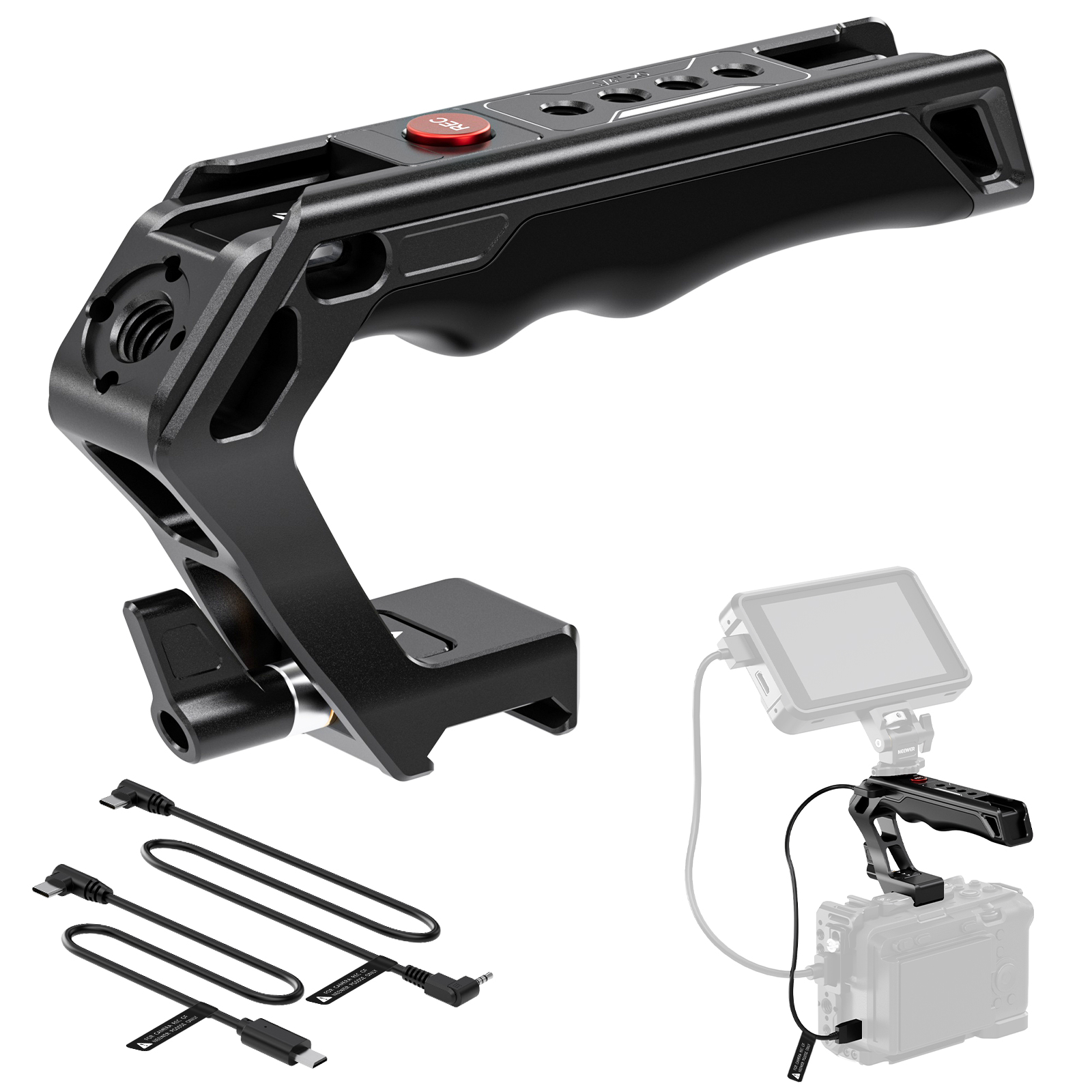 NEEWER 2 In 1 Top Handle/Side Handle Camera Cage Video Rig Handle with 360° Rotatable NATO Rail Clamp, 1/4" Threads: WHITE