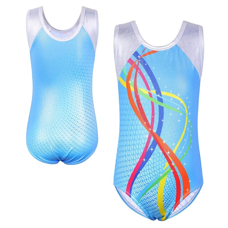 BAOHULU – justaucorps bleu dégradé pour filles, sans manches, costume de pratique de gymnastique, de ligne, tenue de danse, combinaison: B273 LightBlue / 4A