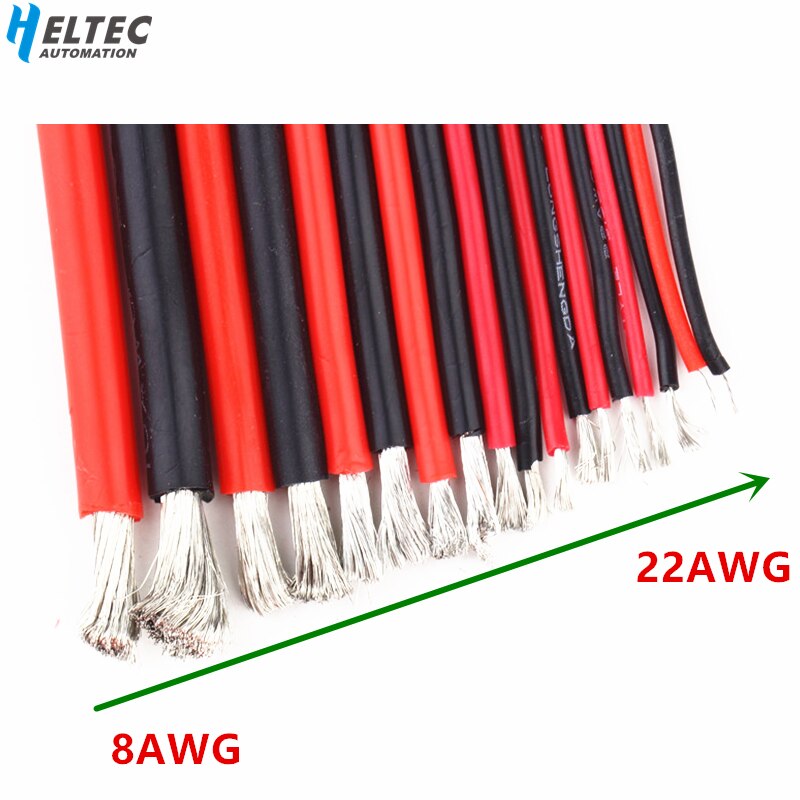 1 Meter Red and 1Meter Black Silicon Wire 8AWG 10AWG 12AWG 14AWG 16AWG 18AWG 22AWG Heatproof Soft Silicone Silica Gel Wire Cable