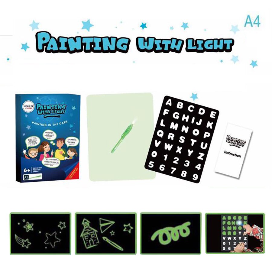 Drawing Board Toys Luminous Light In Dark LED Magic Draw Kids Paint Toy DIY Educaitonal Boy Girl Toys For Children Birthday: English A4