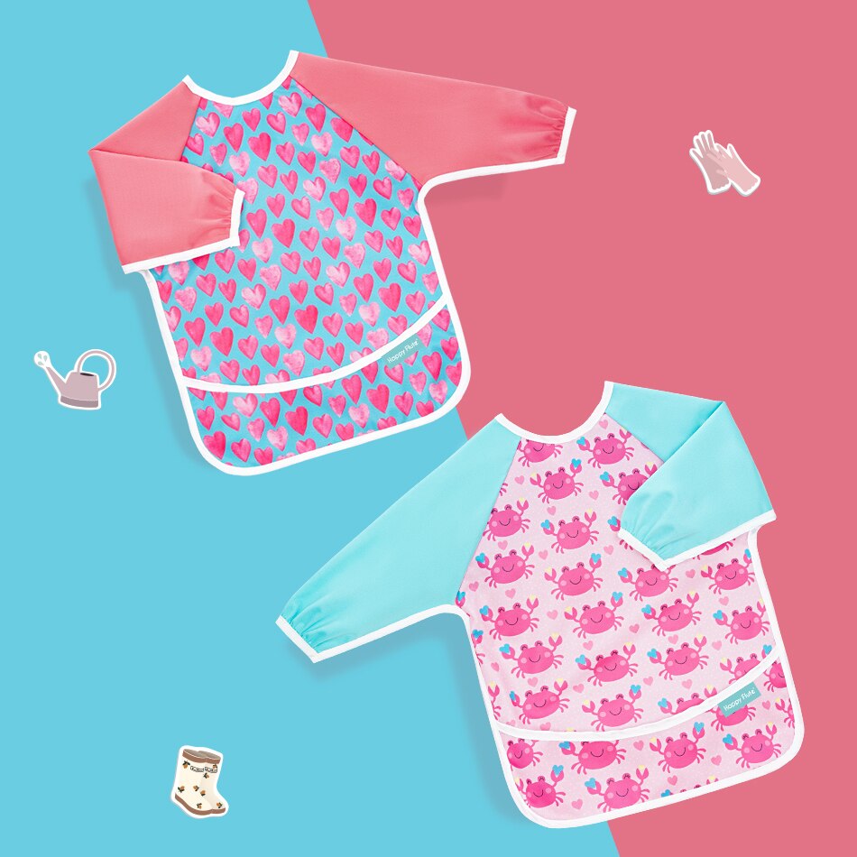HappyFlute Button Style Bib 2pcs Set Cute Waterproof Long Sleeves With Snap Children Cloth Burp for 6-24month Baby: BWS02