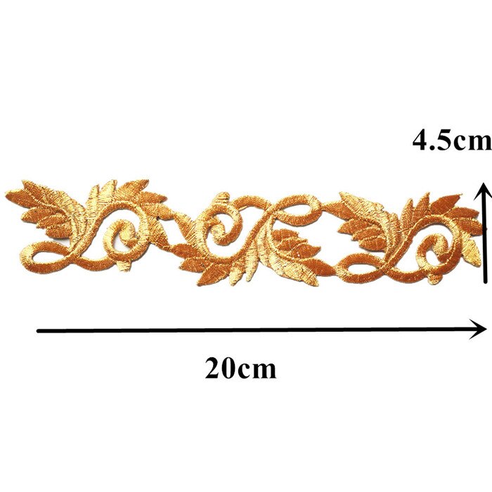 Parches bordados con de hojas y flores dorados y plateados para coser plancha sobre insignia, distintivos étnicos huecos para ropa, decoración DIY: Gold