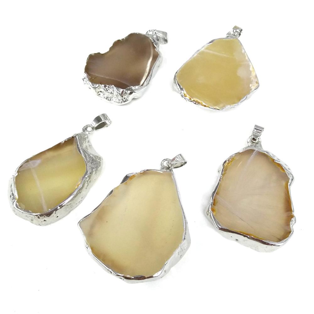 LE CIELO 1PC Naturale di Pietra di Vendita Caldo Alla Moda Agate Pendenti Con Gemme E Perle Del Pendente Della Collana per Monili Che Fanno FAI DA TE Collana: Light Gray