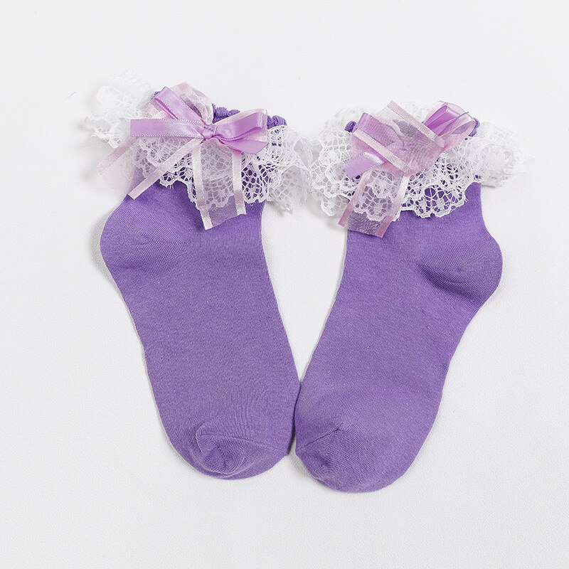 Summer Women Socks Girl Ruffle Sock Cute White Pink Lace Cotton Socks For Girls Lace Ruffle Frilly Ankle Socks: Purple 