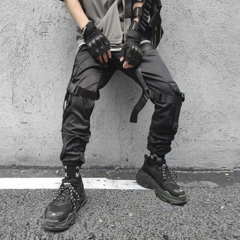 Multi Pockets Ribbons Joggers Cargo Harem Pants Streetwear Men Autumn Hip Hop Casual Sweatpants Male Pant