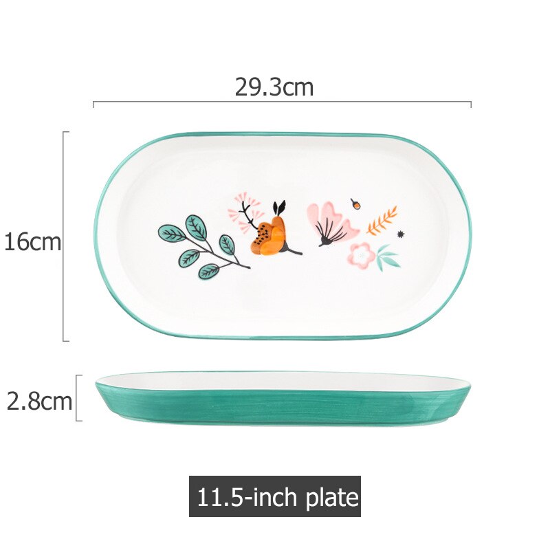 Blommig keramik servis kinesiska köket risskål soppa ramen skål dessert fat pasta biff tallrik middagsrätter: Grön e