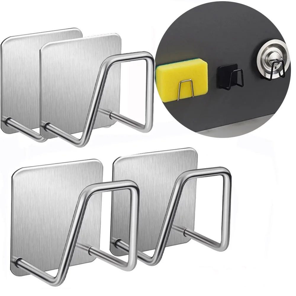 Pia de cozinha de aço inoxidável esponjas titular auto adesivo dreno secagem rack cozinha ganchos parede acessórios organizador armazenamento