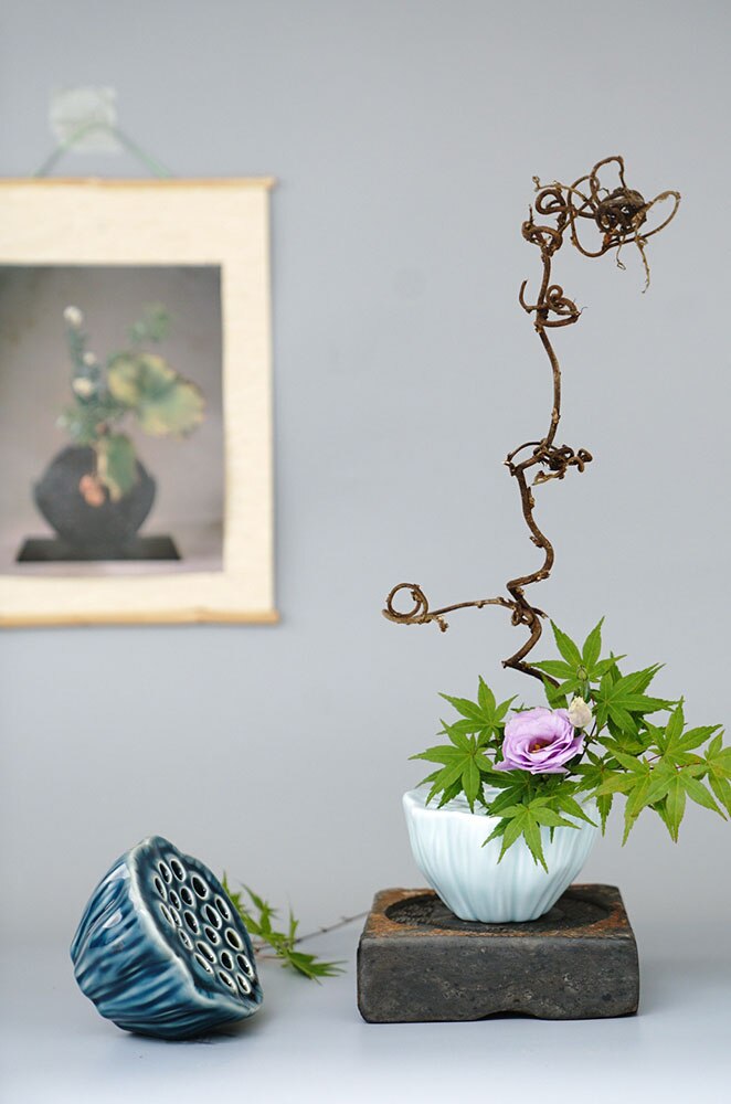 Ceramic Lotus Seedpod Japanese Ikebana Flower Arrangement Vase Tea Table Desktop Small Flower Pot Plate Decoration
