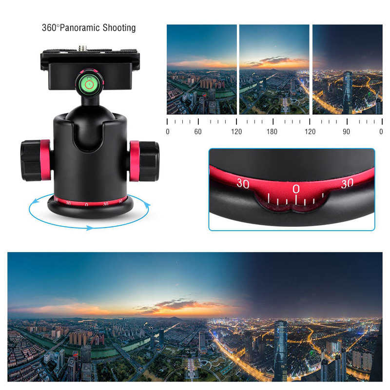 Mefury – tête de boule pivotante panoramique pour trépied, avec 3 adaptateurs de vis de 1/4 &quot;à 3/8&quot;