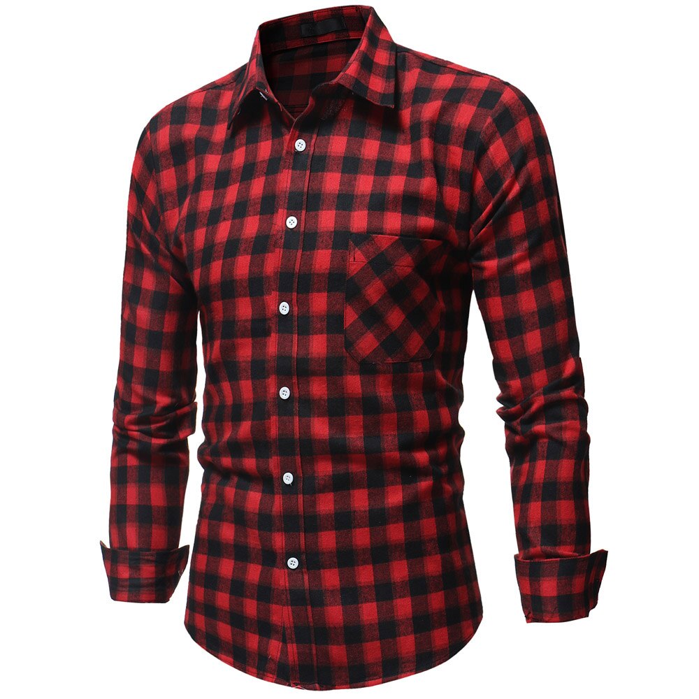Plaid Shirt Autumn Winter Red Checkered Shirt Men Shirts Long Sleeve Chemise Homme Cotton Male Check Shirts
