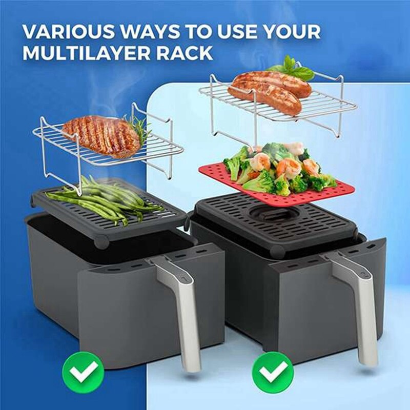 Air Fryer Accessories, Multi-Purpose Double Layer Rack With Skewer, Air Fryer Accessories For Ninja Foodi DZ201/401