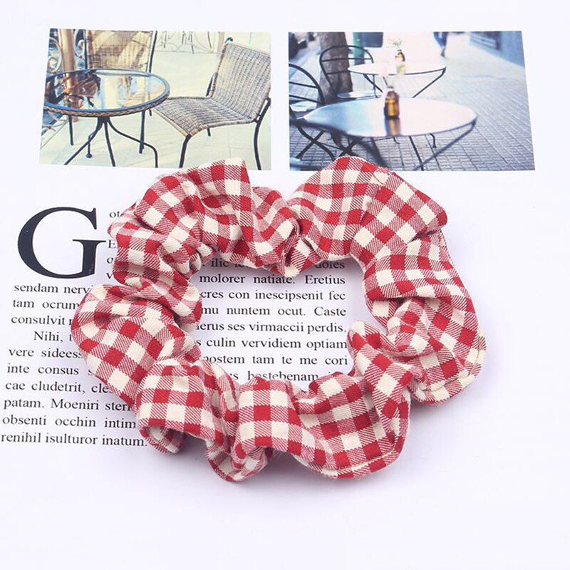 Primavera otoño malla a cuadros Anillo para el pelo del intestino grueso mujeres niñas Scrunchies telas accesorios para el cabello: Rojo