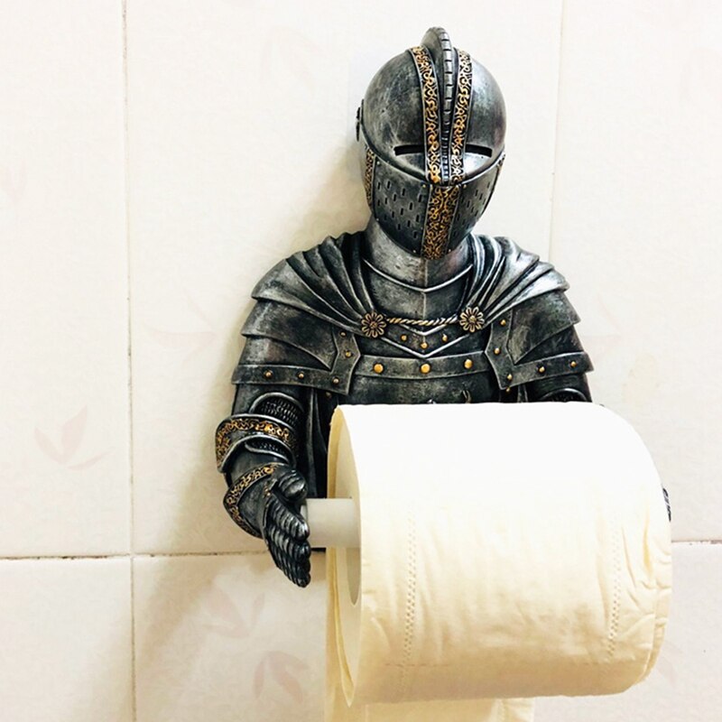 Portarrollos de papel higiénico, estatua Medieval de caballero para recuerdo, decoración gótica para baño, soporte para toallas de papel