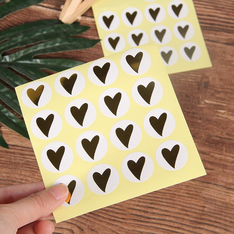 16PCS Round Bronzing Heart Party Seal label Adhesive Kraft Seal Sticker Learning Education Craft Toys for Children