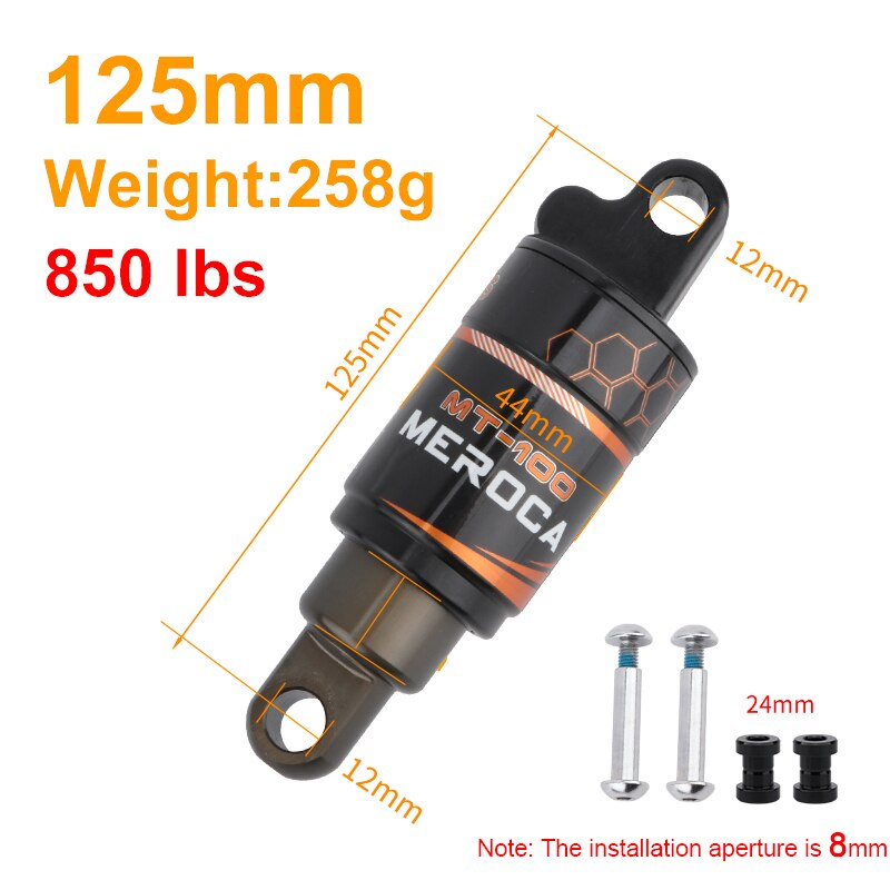 MEROCA-amortiguador trasero para bicicleta de montaña, amortiguador de resorte hidráulico para scooter Eléctrico, 125/150/165/190mm: 125mm x 850lbs
