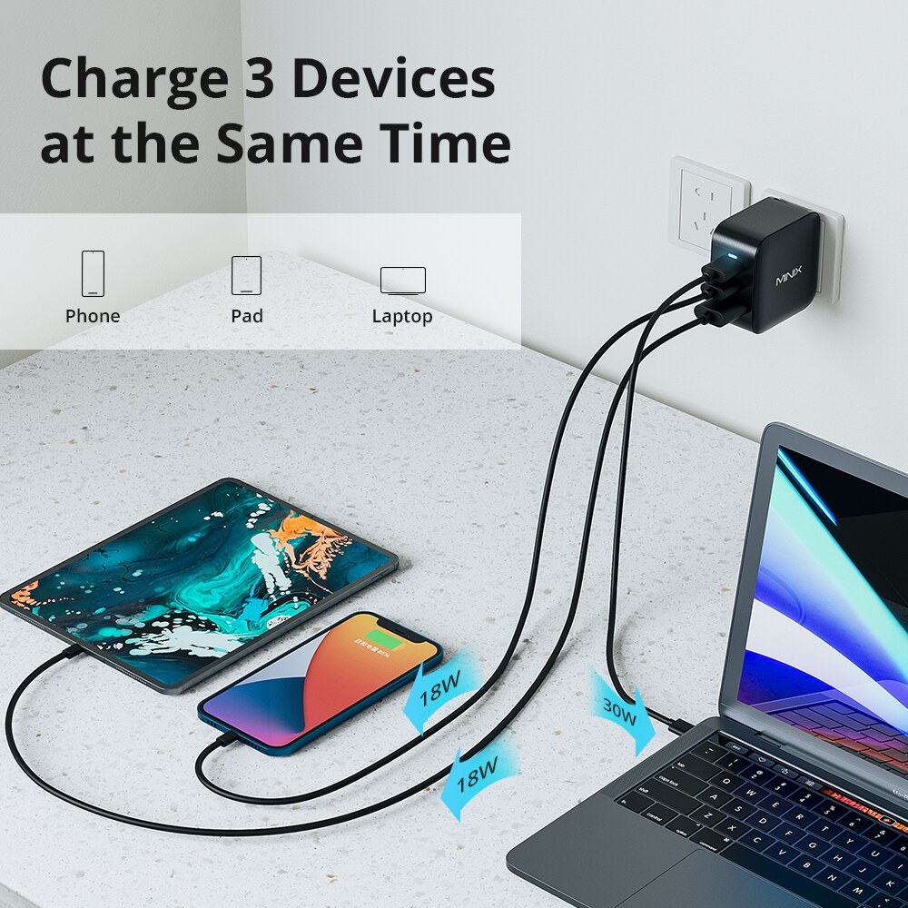 Minix neo p1 66w carregador de gan usb carregador rápido para macbook 3 portas tipo c carregador rápido ue/eua/reino unido/au plug adaptador para iphone ipad