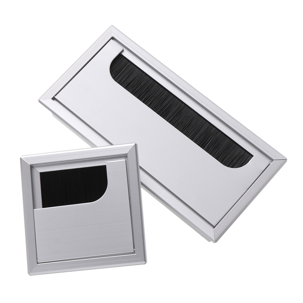 Aluminum Alloy Grommet Office Table Desk Wire Buckle Line Hole Cover Outlet Port with Black Brush Line Box Cable Clamp Rectangle