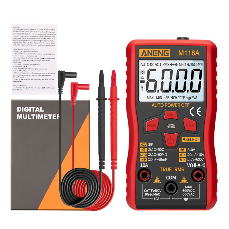 M118a digitale mini multimeter smart tester auto mmultimetro true rms transistor meter med ncv data hold 6000 tæller lommelygte