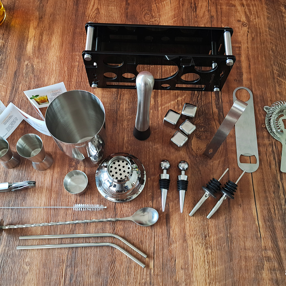 Bartender Kit， 21-Piece Whiskey Stone Cocktail Shaker Set Acrylic Stand， For Mixed Drinks Martini Bar Tools Set Stainless Steel
